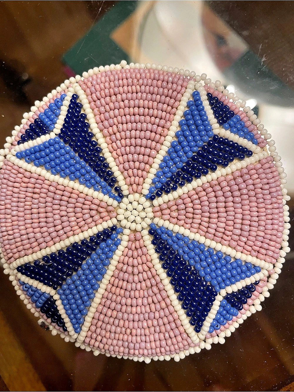 Beaded Geometric Clutch in Pink & Blue Like New